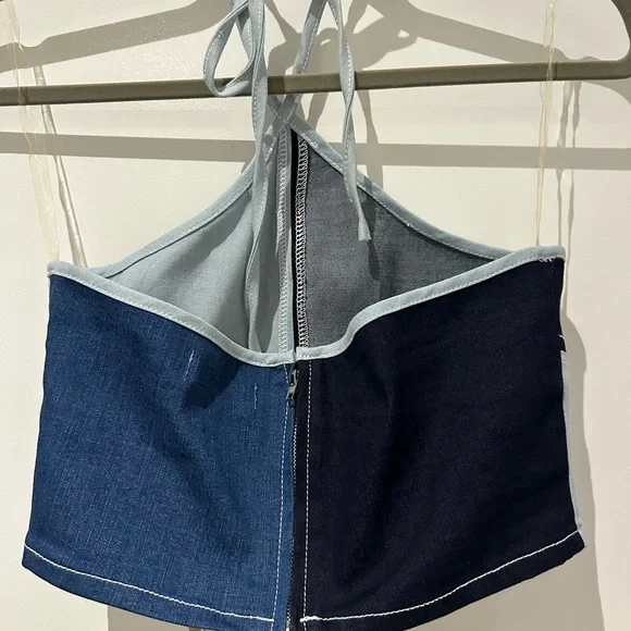 Denim Colorblock Halter Top - Picture 3 of 5